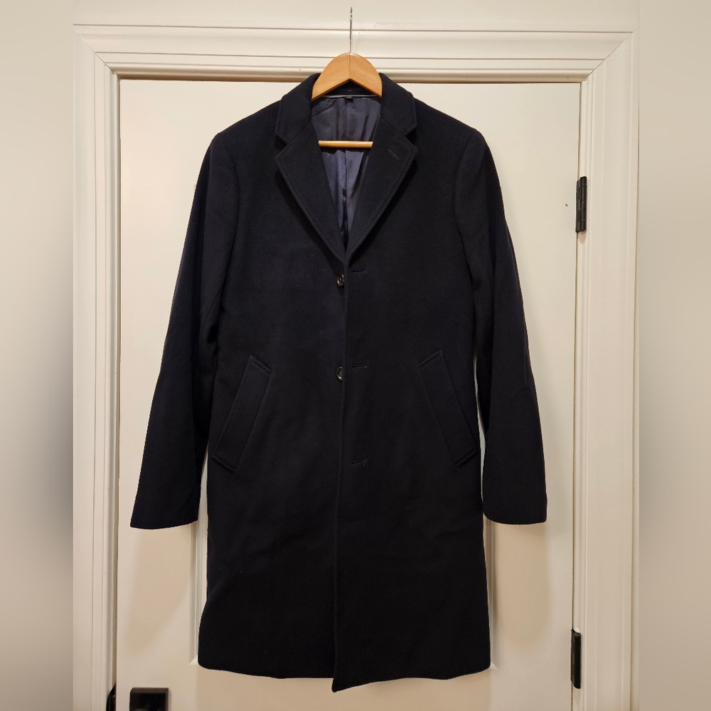 Dark Navy Topcoat In Italian Wool Blend Size 36R